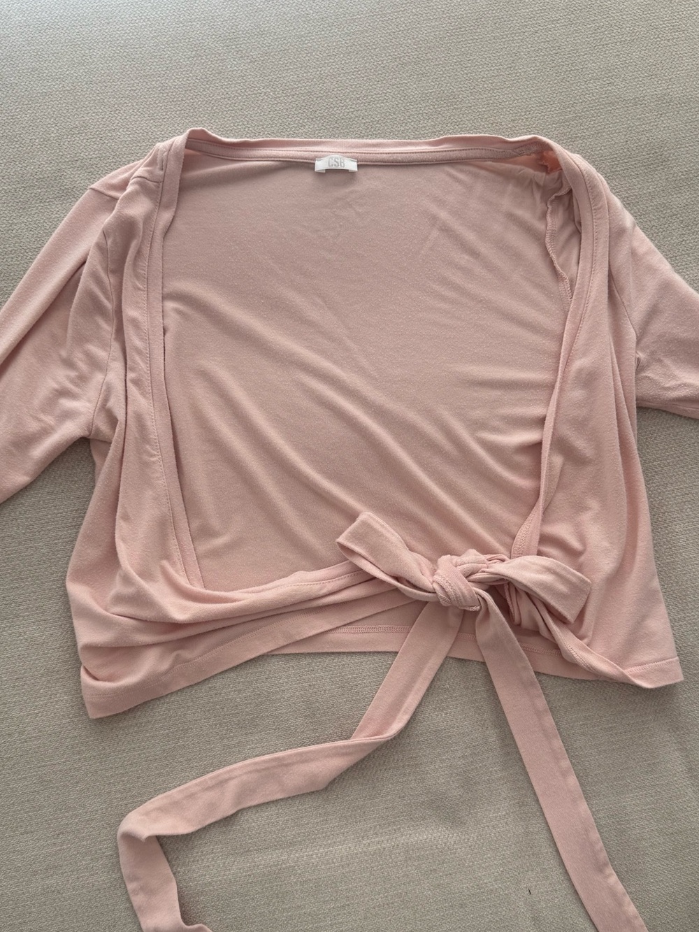 Crop Shop Boutique Blush Pink Long Sleeve Wrap Top - Picture 3 of 4